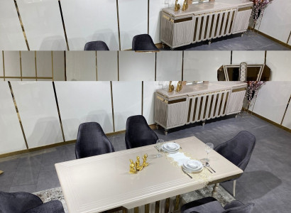 Großes Esszimmer Set Esstisch 6x Stühle Sideboard Spiegel set von 9tlg